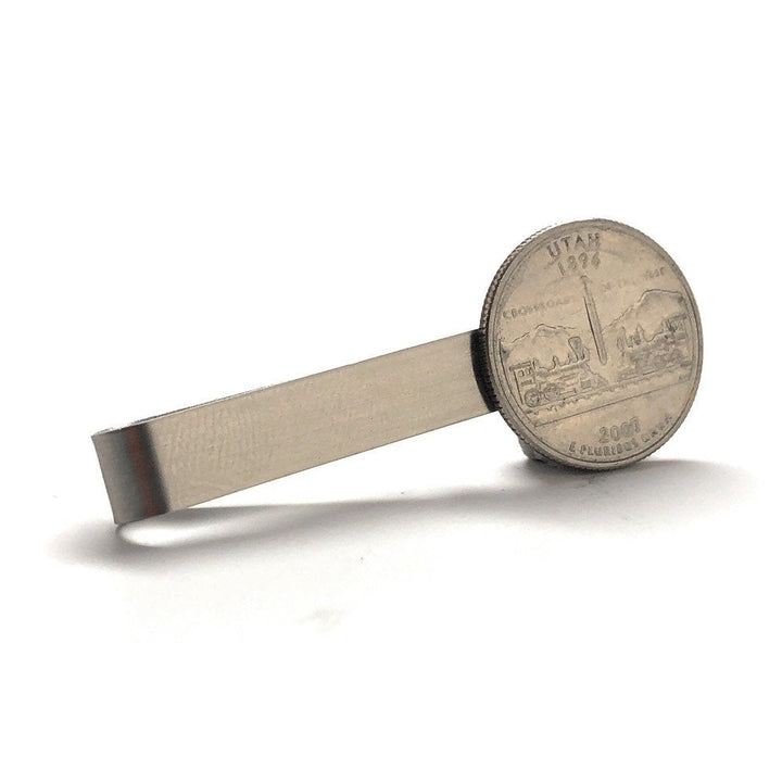 Tie Clip Utah State Quarters Enamel Coin Tie Bar Collector Travel Souvenir Coin Cool Fun Train Locomotive Image 2