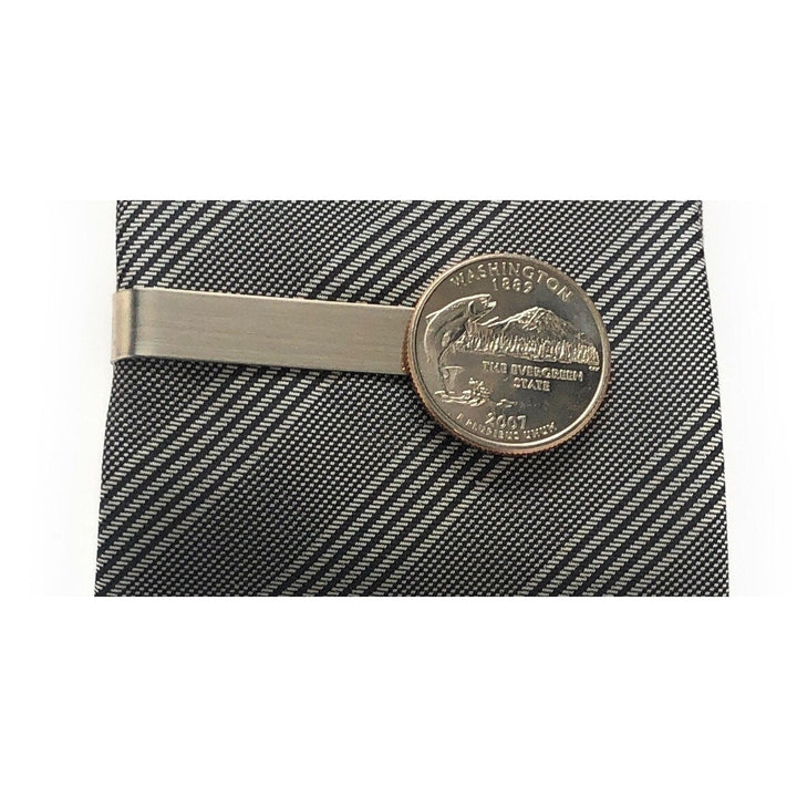 Birth Year Tie Clip Washington State Quarter Enamel Coins Tie Bar Suit Flag State Coin Jewelry Image 1