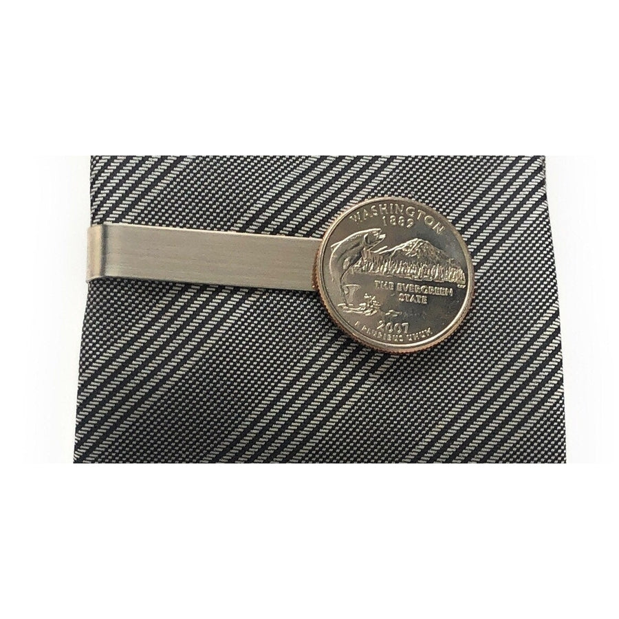 Birth Year Tie Clip Washington State Quarter Enamel Coins Tie Bar Suit Flag State Coin Jewelry Image 1