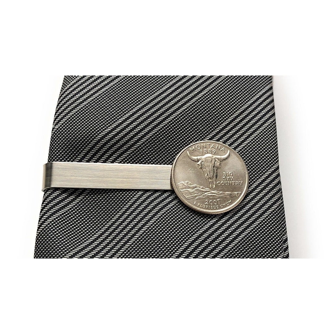 Birth Year Tie Clip Montana Quarter Enamel Coin Tie Bar Suit Flag State Coin Jewelry Comes Gift Box Image 1