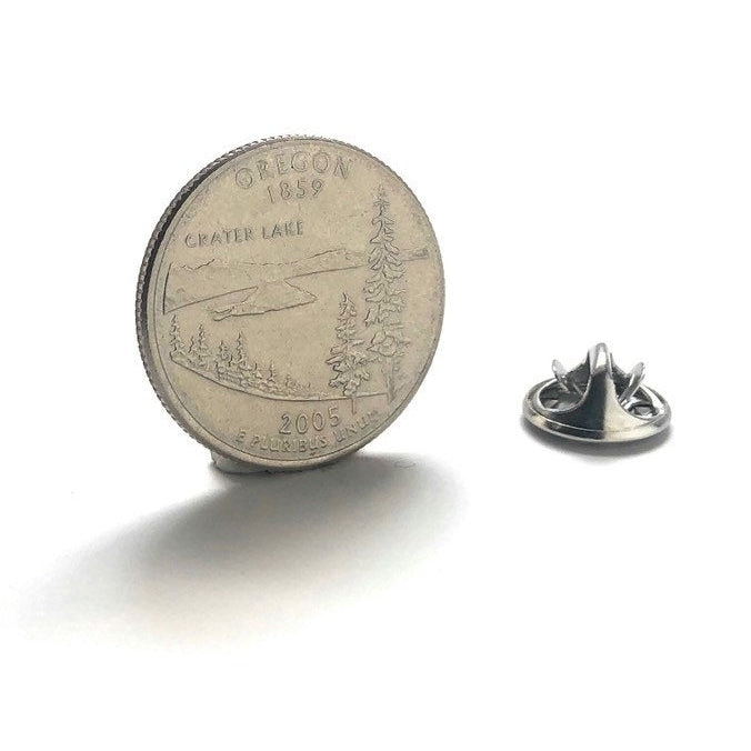 Enamel Pin Oregon State Quarter Enamel Coin Lapel Pin Tie Tack Travel Souvenir Coins Keepsakes Cool Fun Collector with Image 1