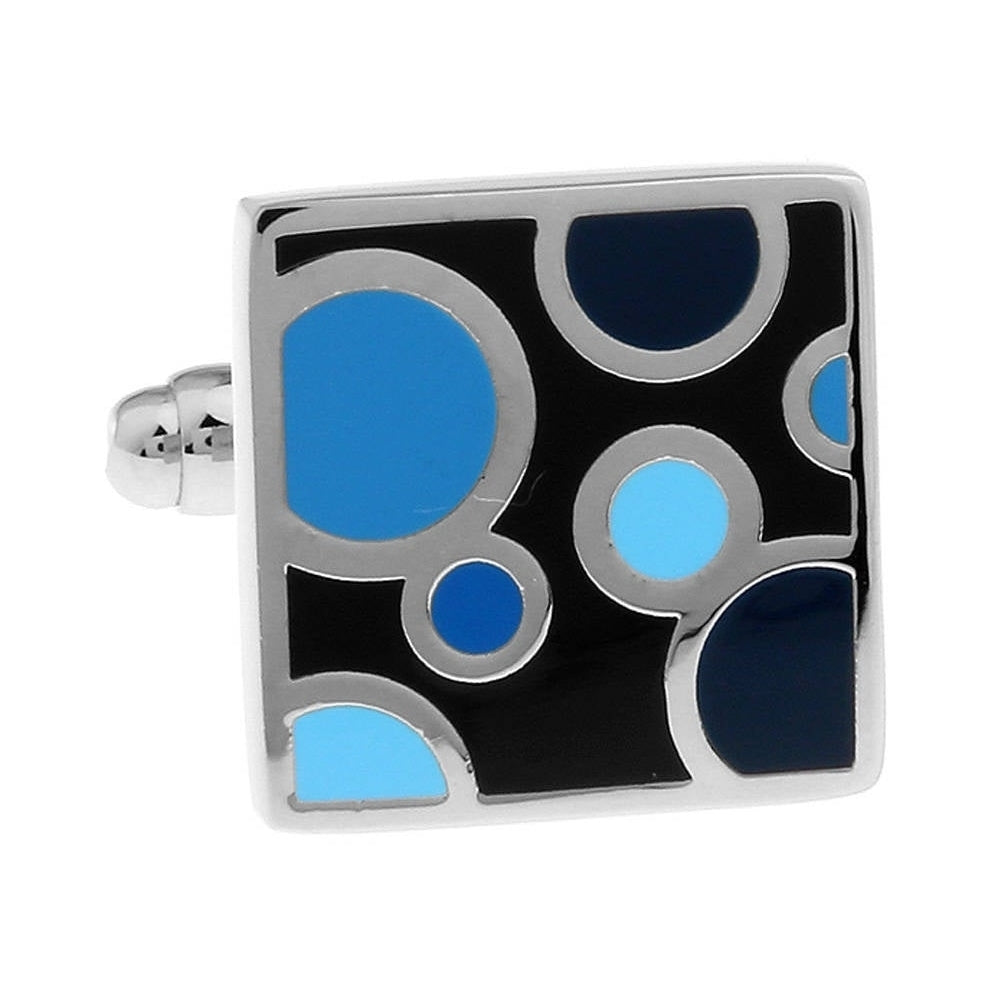 Shades of Blue Cufflinks Square Design Silver Tones Corporate Power Circles Cuff Ladder Climber Fun Cool Wedding Cuff Image 3