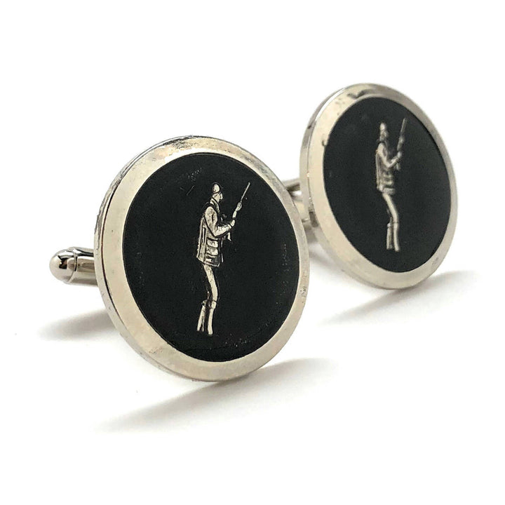 Silver Tone Hunter Cufflinks Outdoor Sportsman Gun Bird Hunting Black Enamel Cool Cuff Links Comes with Gift Box Image 1