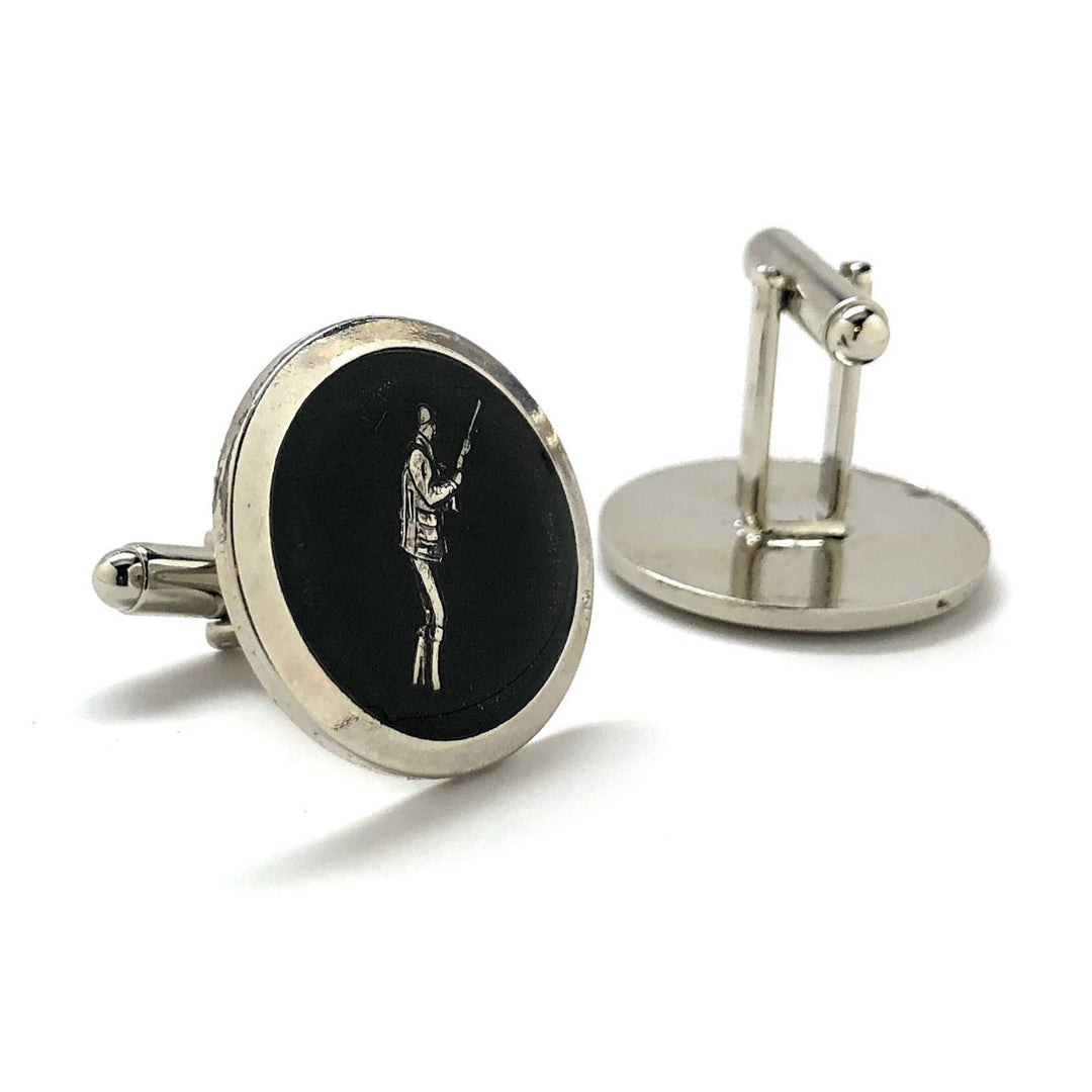 Silver Tone Hunter Cufflinks Outdoor Sportsman Gun Bird Hunting Black Enamel Cool Cuff Links Comes with Gift Box Image 3