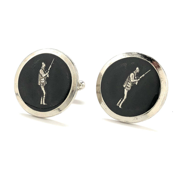 Silver Tone Hunter Cufflinks Outdoor Sportsman Gun Bird Hunting Black Enamel Cool Cuff Links Comes with Gift Box Image 4