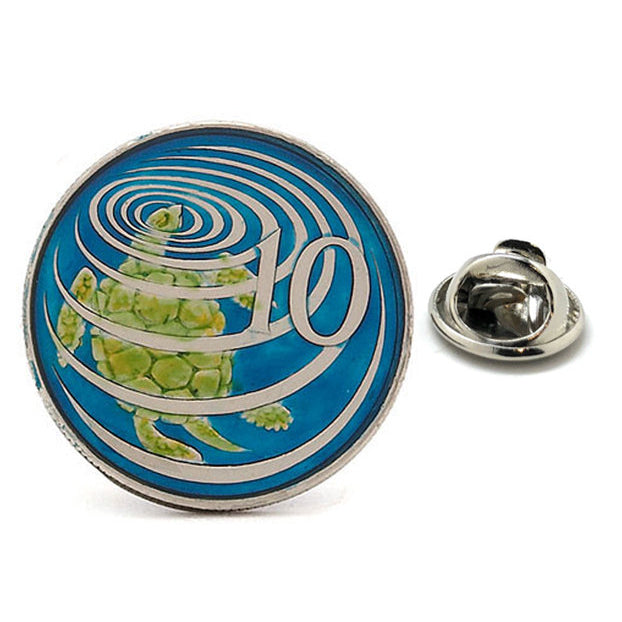 Enamel Pin Cayman Island 10 Cent Enamel Coin Turtle Lapel Pin Tie Tack Collector Pin Royal Common Wealth Travel Souvenir Image 1