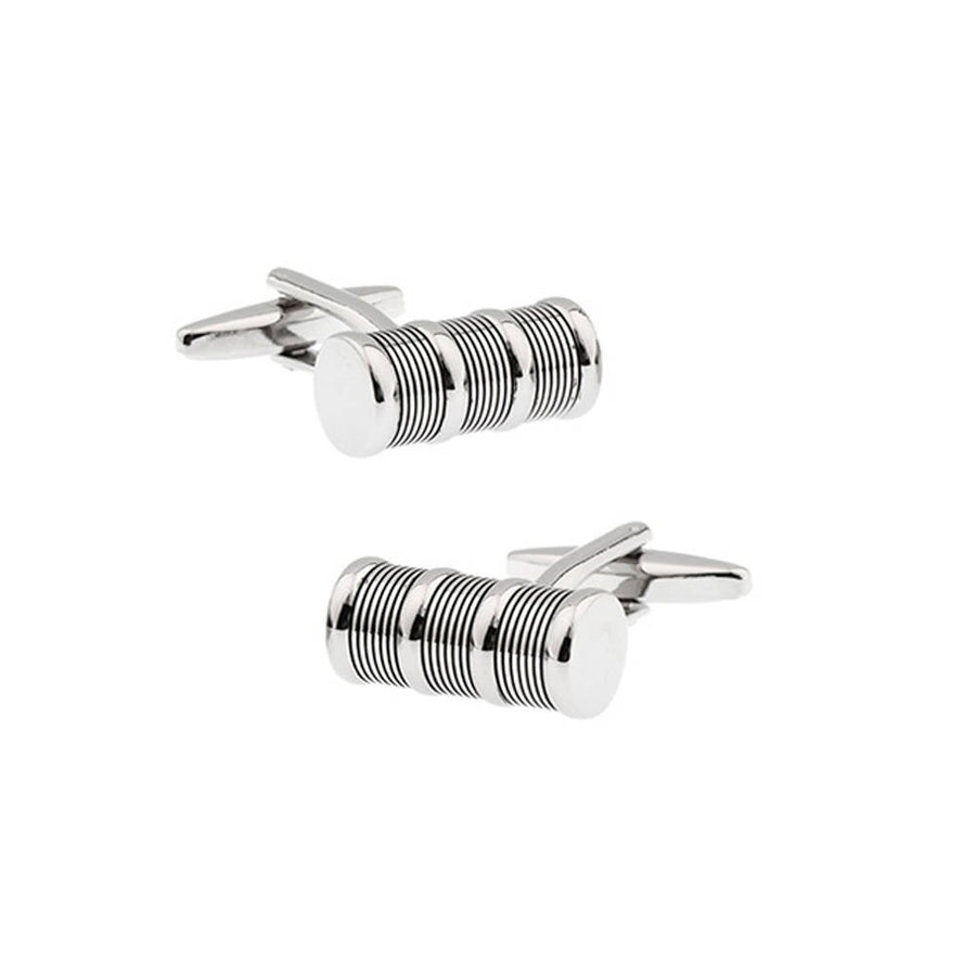 Round Barrel Cylinder Cufflinks Grooved Designed Detailed Cool Classic Look Head Turner Cuff Links with Gift Box Image 1