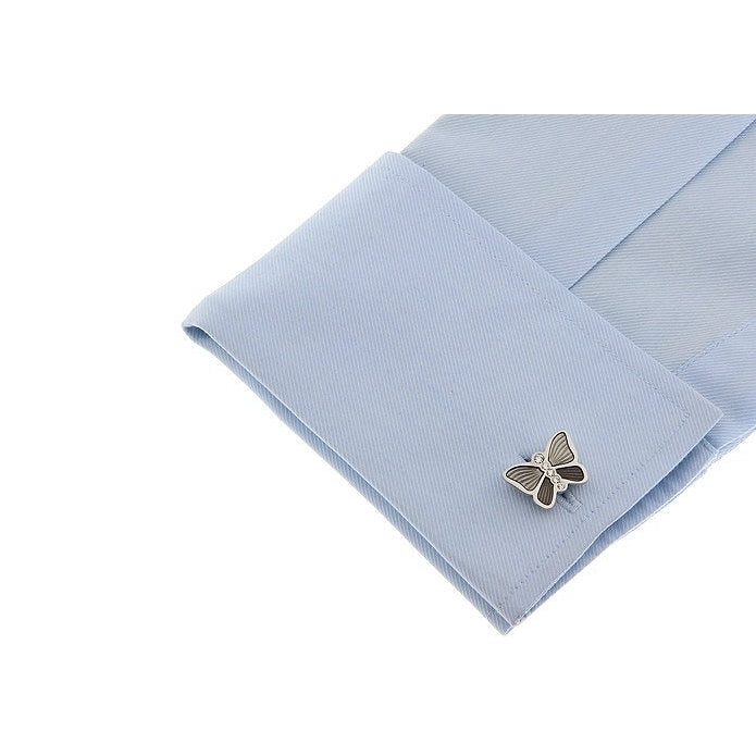 Silver Black Enamel Butterflies Cufflinks Cuff Links Image 4