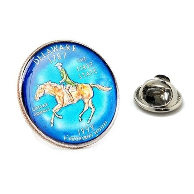 Enamel Pin Hand Painted Delaware State Blue Quarter Enamel Coin Lapel Pin Tie Tack Travel Souvenir Coins Keepsakes Cool Image 1