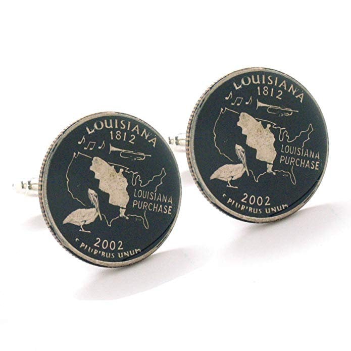 Enamel Cufflinks Louisiana Quarter Suit Flag State Coin Jewelry USA United States America Southern Orleans Baton Rouge Image 1