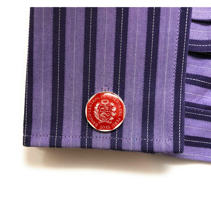 Birth Year Birth Year Hand Painted Peru Coin Cufflinks Red Edition Enamel Cuff Links Comes with Gift Box Image 4