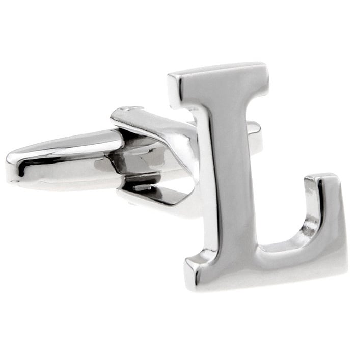 Classic "L" Cufflinks Silver Tone Initial Alaphabet Cut Letters L Cuff Links Groom Father Bride Wedding Anniversary Image 1