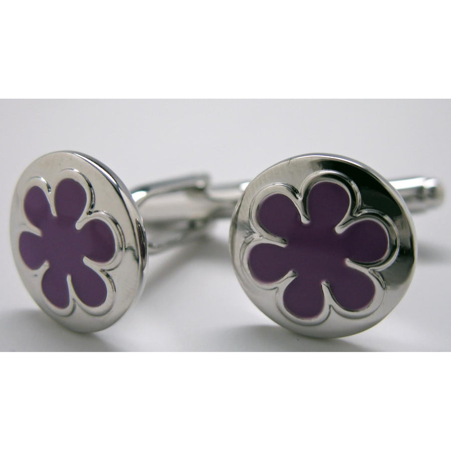 Silver Road Purple Forget Met Not Enamel Flower Cufflinks Cuff Links Image 1