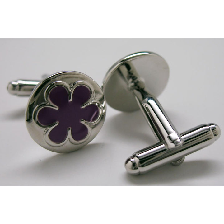 Silver Road Purple Forget Met Not Enamel Flower Cufflinks Cuff Links Image 3