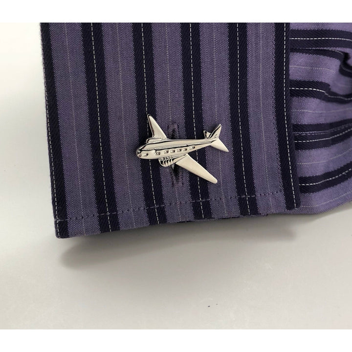 WWII Transport Airplane Cufflinks Silver Tone Prop Air Transport Flying Pilot Aircraft Airliner plane Cuff Links Comes Image 4