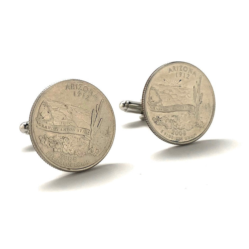 Birth Year Arizona State Quarter Cufflinks Suit Flag State Coin Jewelry USA US United States Phoenix Mesa Tempe Grand Image 1