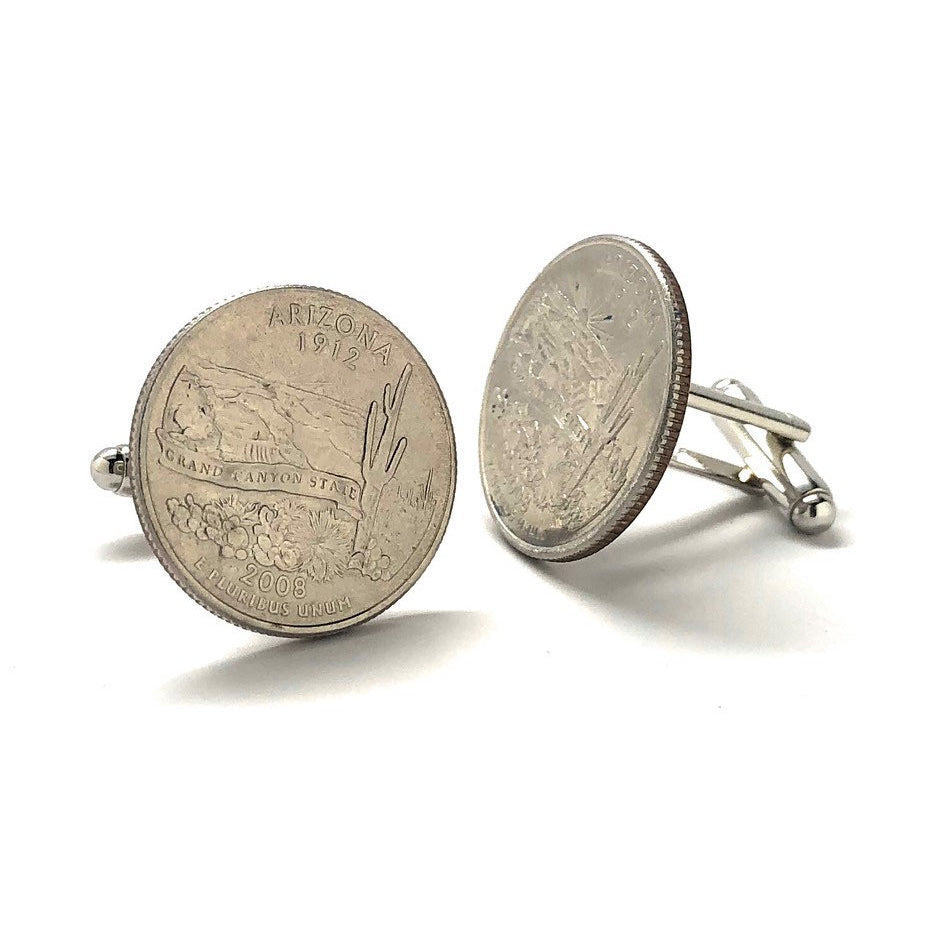 Birth Year Arizona State Quarter Cufflinks Suit Flag State Coin Jewelry USA US United States Phoenix Mesa Tempe Grand Image 2