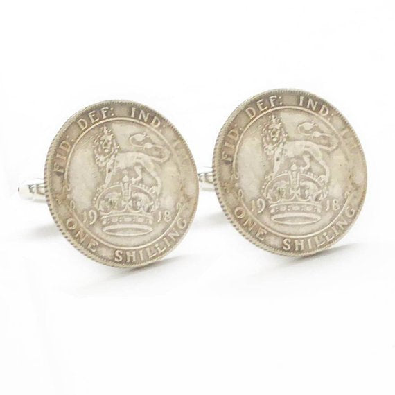 Birth Year Sterling Silver Cufflinks British Crest Shillings Cuff Links Coin Jewelry King Crown Queen Royal England Seal Image 1
