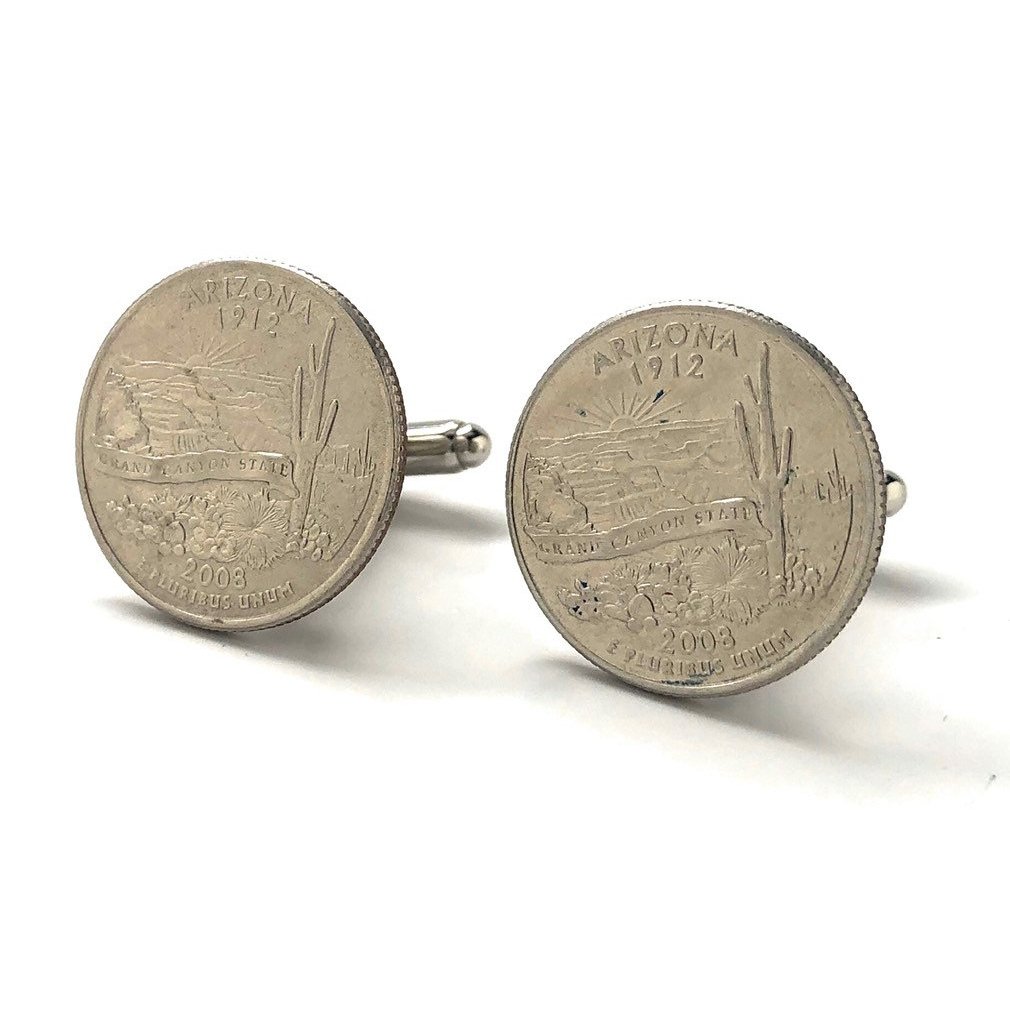 Birth Year Arizona State Quarter Cufflinks Suit Flag State Coin Jewelry USA US United States Phoenix Mesa Tempe Grand Image 4