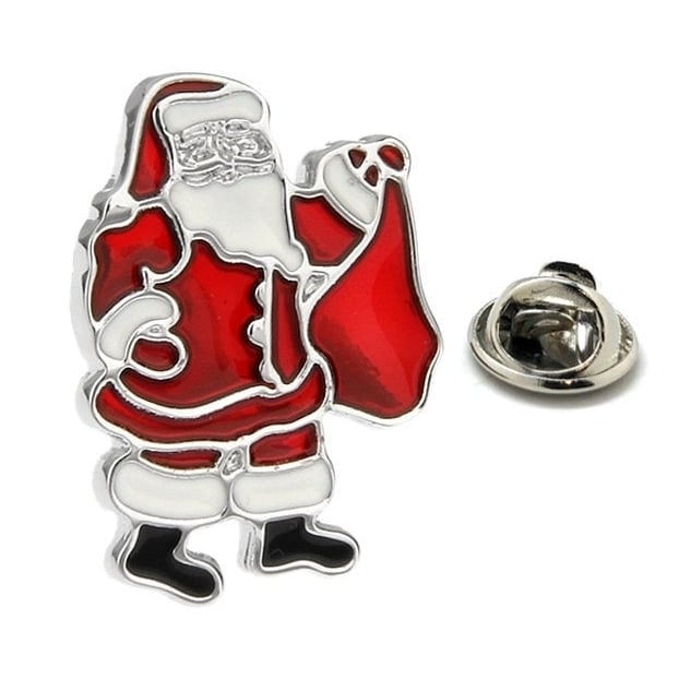 Santa Claus Enamel Pin Christmas Lapel Pin Silver Red Enamel Saint Nicholas Tie Tack Collector Pin 3D Design Christmas Image 1