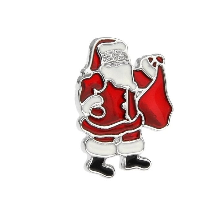 Santa Claus Enamel Pin Christmas Lapel Pin Silver Red Enamel Saint Nicholas Tie Tack Collector Pin 3D Design Christmas Image 2