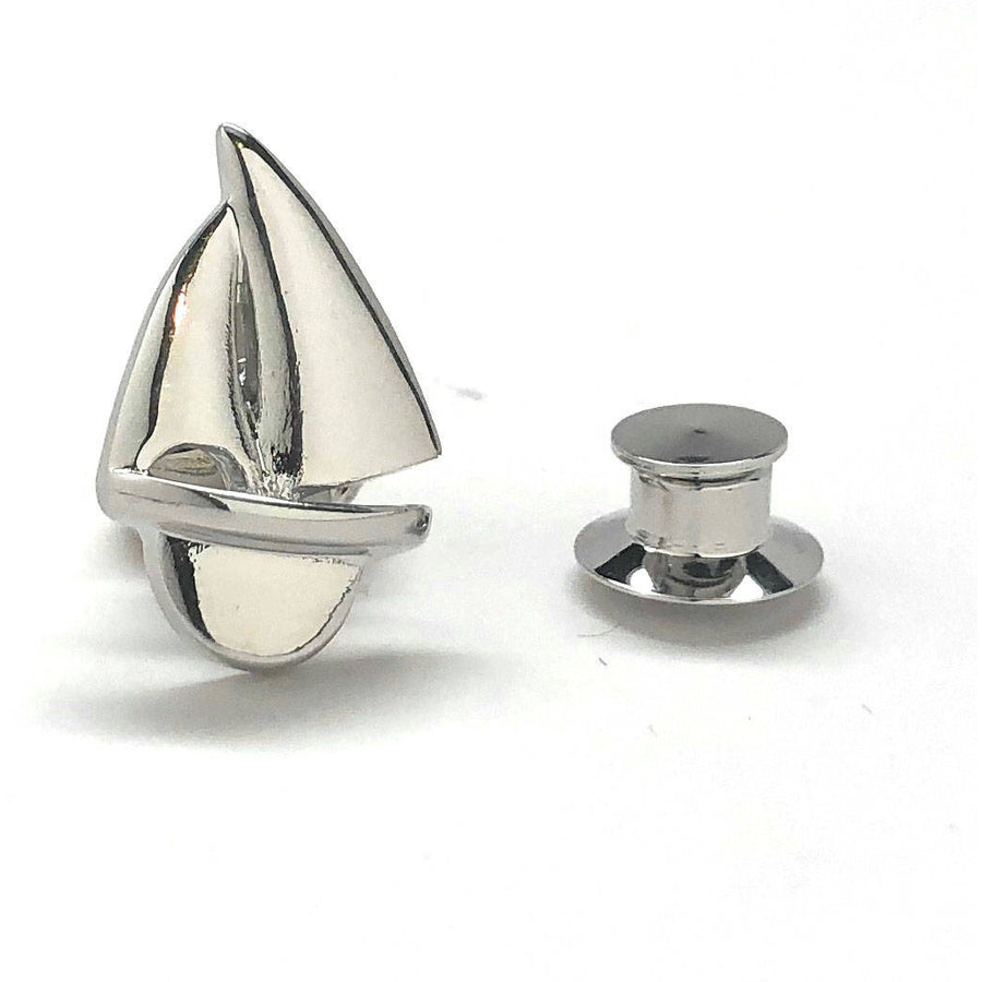 Enamel Pin Sailboat Lapel Pin Silver Tone Sailing Boat Ocean Cruse Sail the Seven Seas Popular Mens Jewelry Unique Image 1