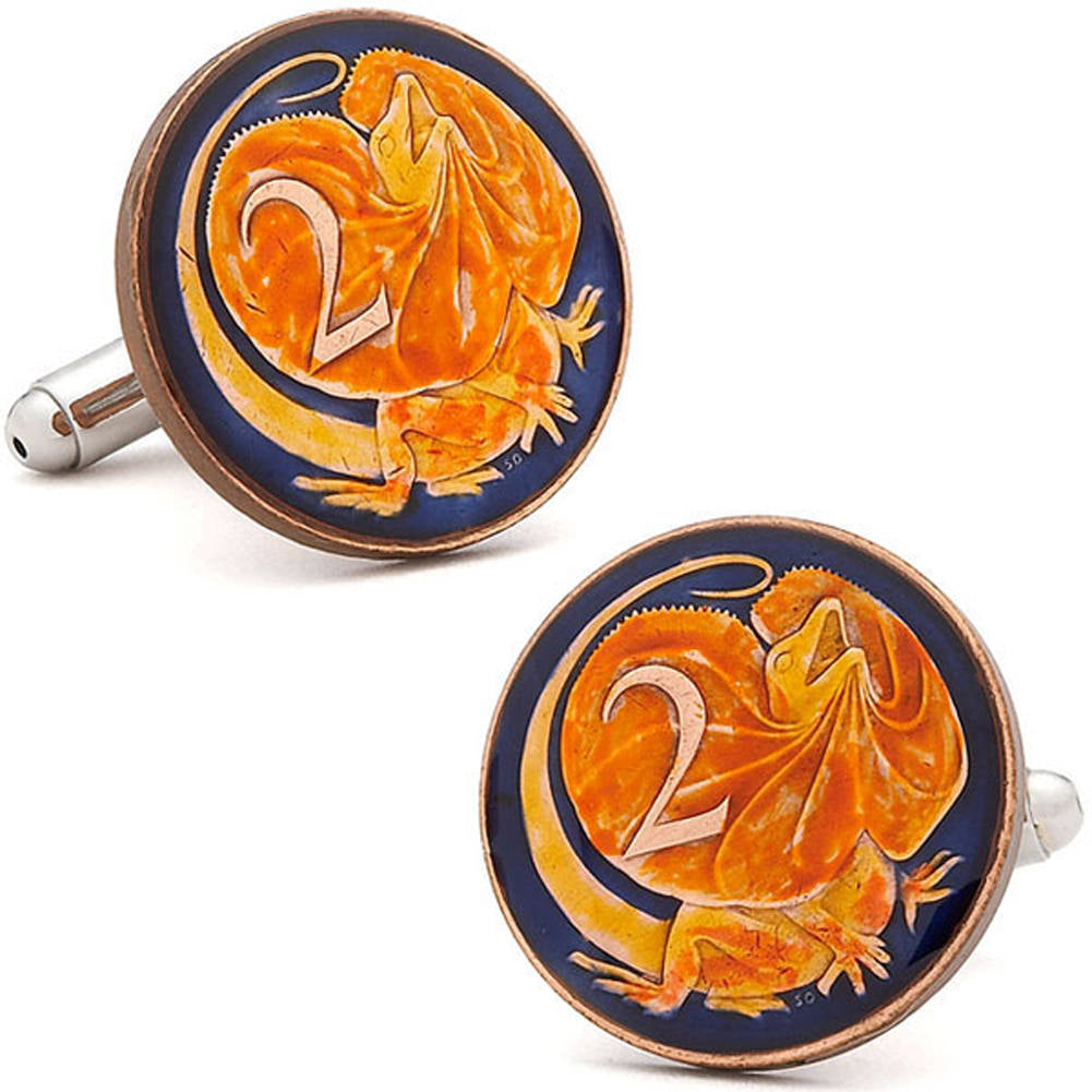 Enamel Cufflinks Australian Coin Jewelry Royal Blue Orange Enamel Coin Hand Painted Australia Jewelry World Cuff Links Image 1