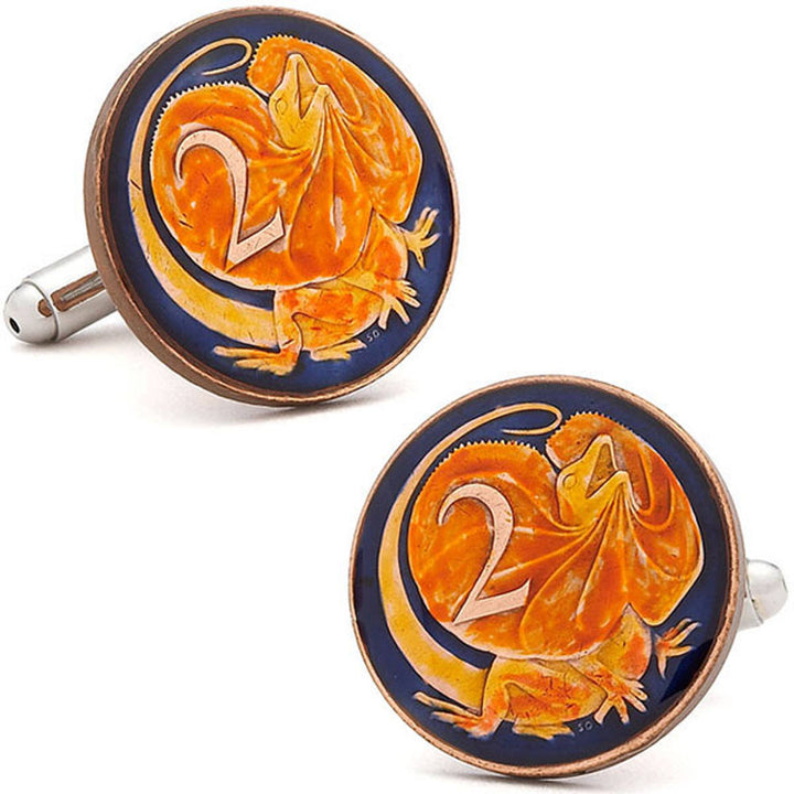 Enamel Cufflinks Australian Coin Jewelry Royal Blue Orange Enamel Coin Hand Painted Australia Jewelry World Cuff Links Image 1