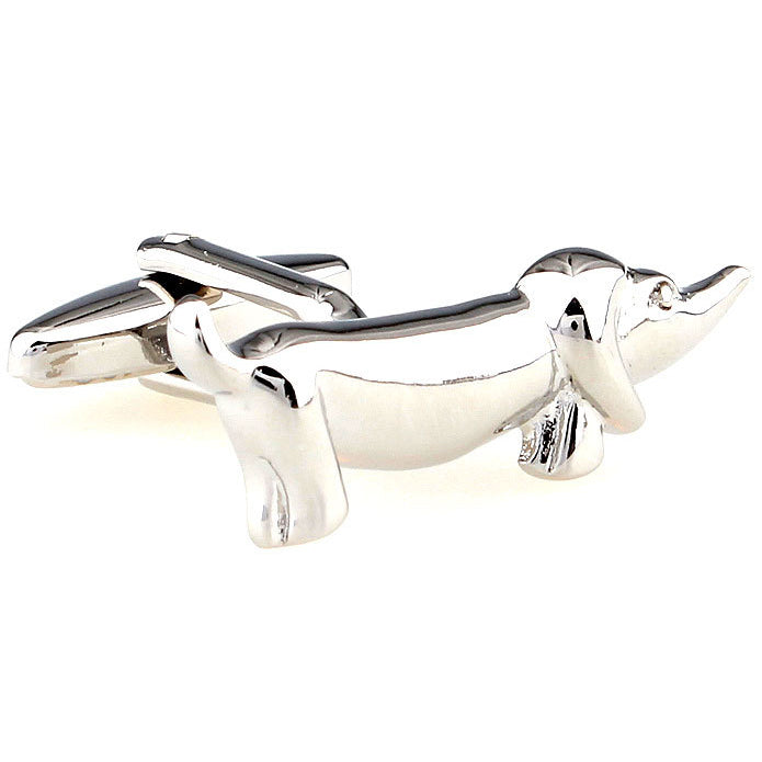 Silver Tone Dachshund Devoted Playful Puppy Dog Cufflinks Cuff Links Image 1