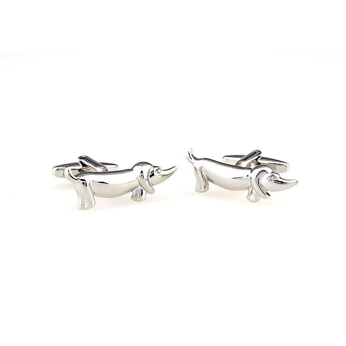 Silver Tone Dachshund Devoted Playful Puppy Dog Cufflinks Cuff Links Image 2