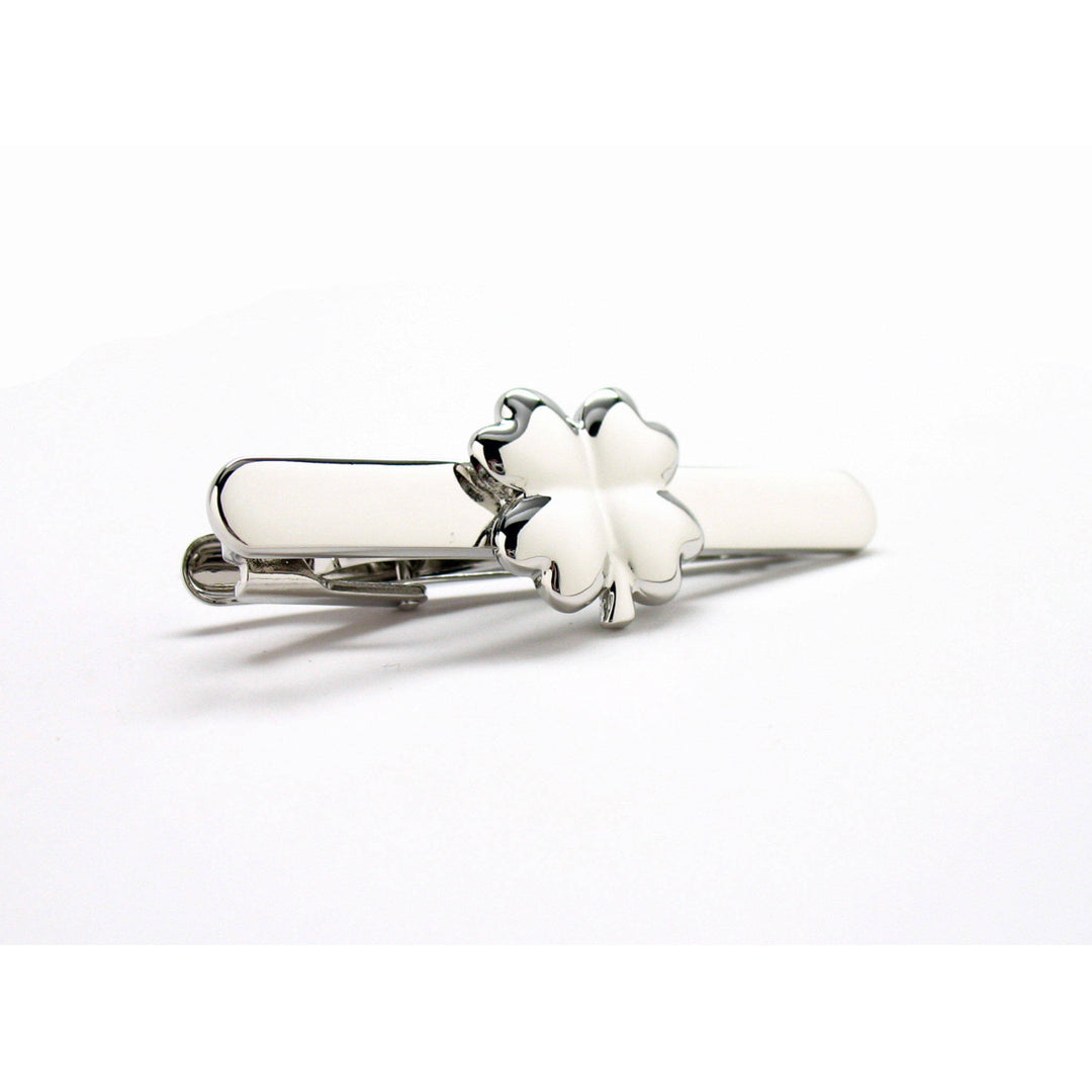 Clover Tie bar Shiny Silver Tone Four Leaf Clover Lucky Tie Clip Brings Great Luck Comes with Gift Box Image 4