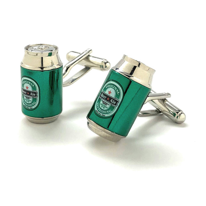 Green Beer Can Cufflinks Ice Cold Beer Ale Alcohol Party Good Times Cuff Links Cool Fun 3D Design Detailed Comes with Image 4