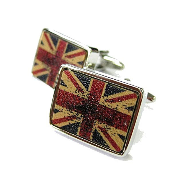 Union Jack Distressed Cufflinks UK England London British Flag Cuff Links War Torn Image 1