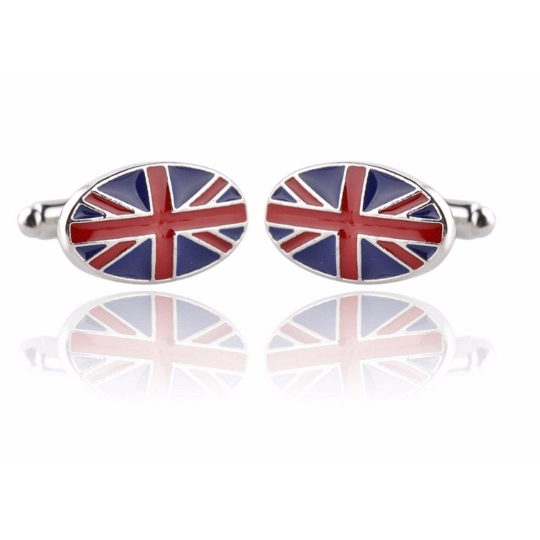 Union Jack Flag Cufflinks Oval UK London England British Flag Cuff Links Image 1