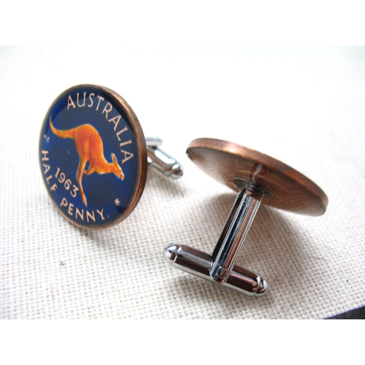 Australia Cufflinks Australia Blue Kangaroo Half Penny Cuff Links Animal Australian Hand Painted Enamel Coin Jewelry Image 2