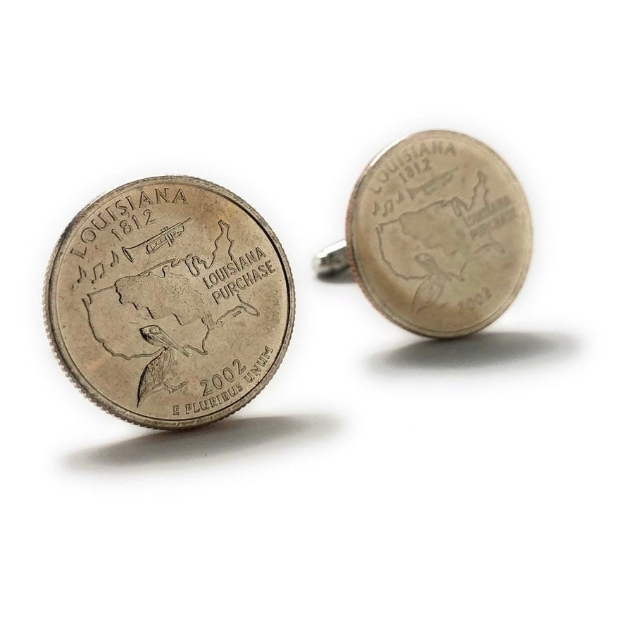 Cufflinks Louisiana State Quarter Uncirculated Suit Flag State Coin Jewelry USA United States America Southern Orleans Image 1