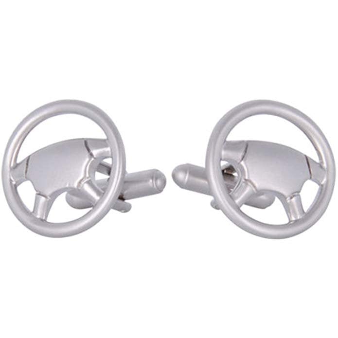 Automobile Silver Steering Wheel Cufflinks Cuff Links Car Truck Driver Racing Race Image 1