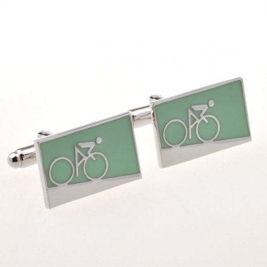 Enamel Blue Green Bike Bikers Cufflinks Cyclist Racer Mountain Bicycle Cuff Links Image 2