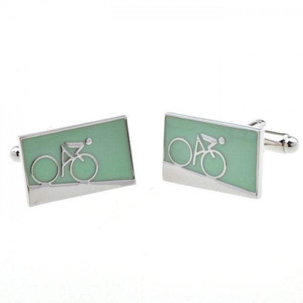 Enamel Blue Green Bike Bikers Cufflinks Cyclist Racer Mountain Bicycle Cuff Links Image 3