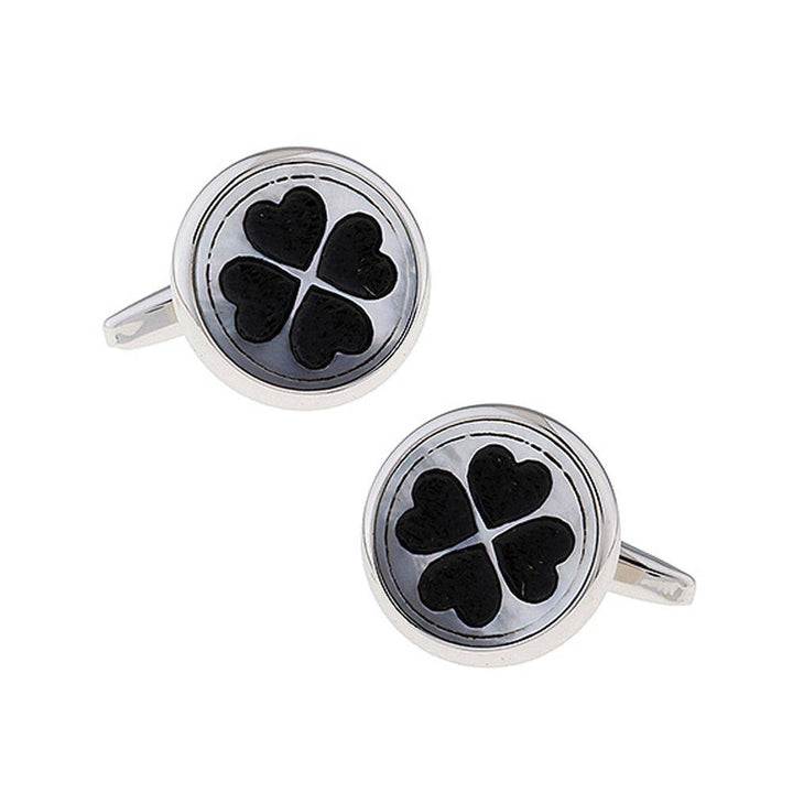 Four Hearts Cufflinks Silver Tone Black Enamel High Finish Cool Fun Bullet Backing Cuff Links Comes with a Gift Box Image 1