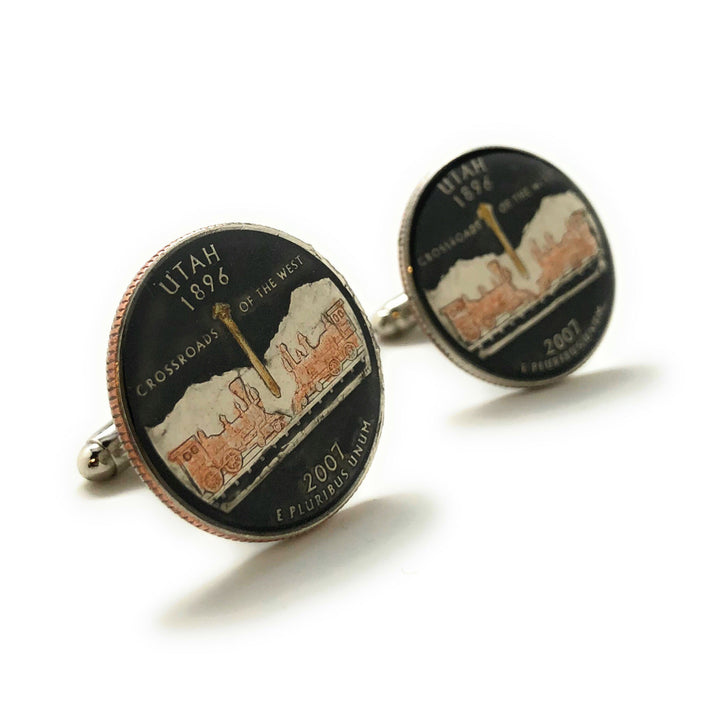 Utah Cufflinks Hand Painted Utah State Quarters Authentic US Currency Enamel Coin Jewelry Cuff Links Enameled Cufflinks Image 1