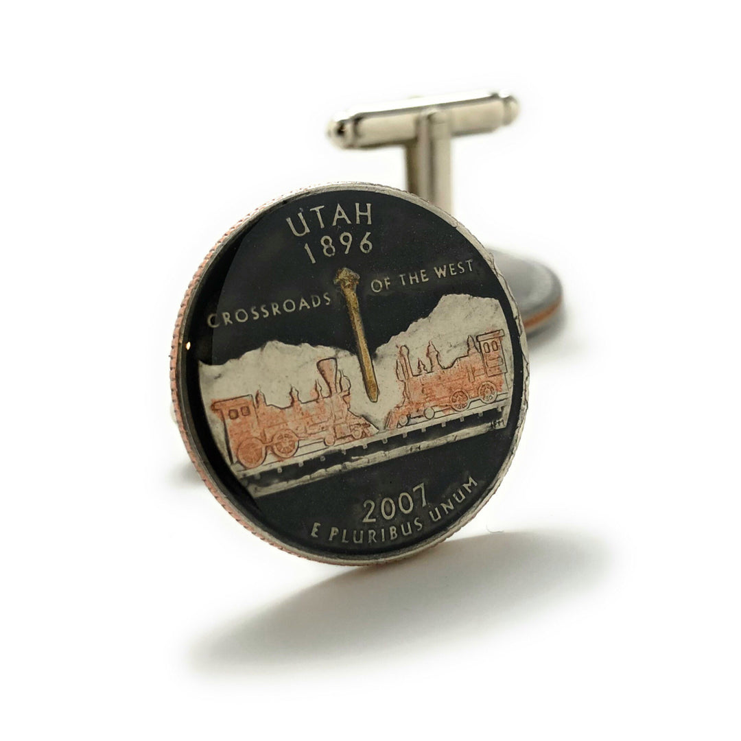 Utah Cufflinks Hand Painted Utah State Quarters Authentic US Currency Enamel Coin Jewelry Cuff Links Enameled Cufflinks Image 4