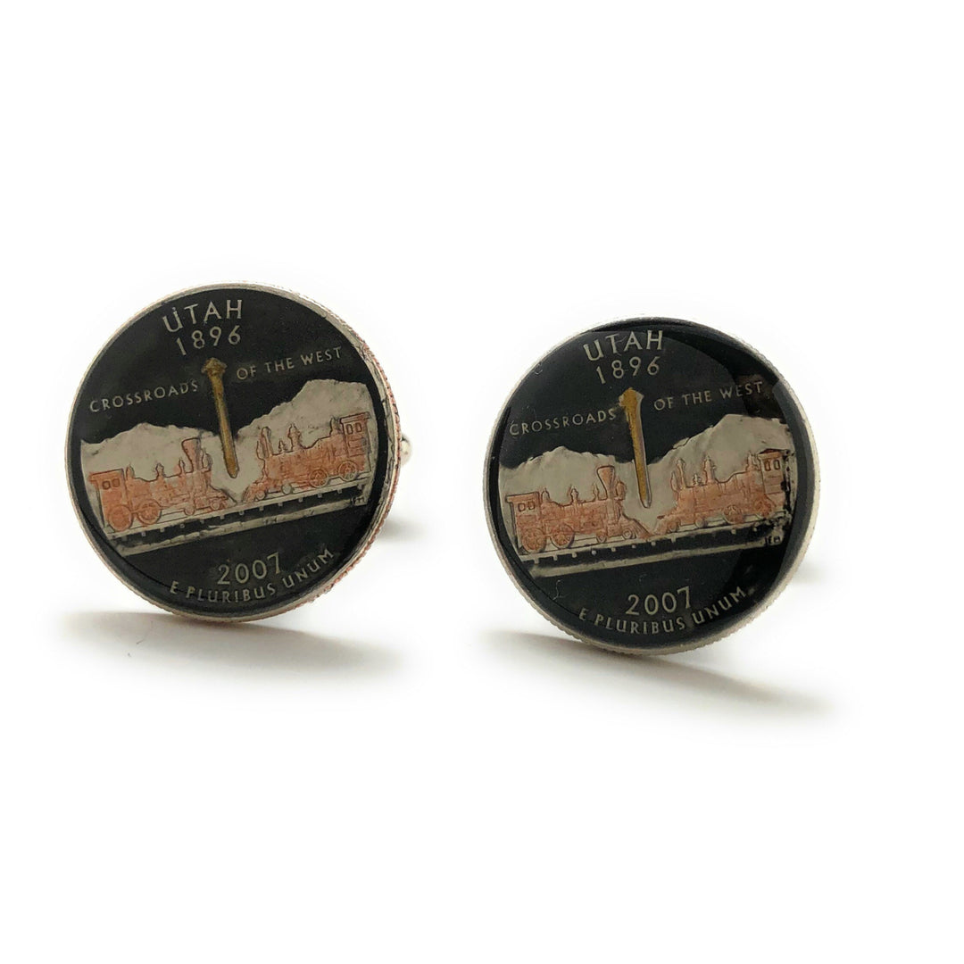 Utah Cufflinks Hand Painted Utah State Quarters Authentic US Currency Enamel Coin Jewelry Cuff Links Enameled Cufflinks Image 4