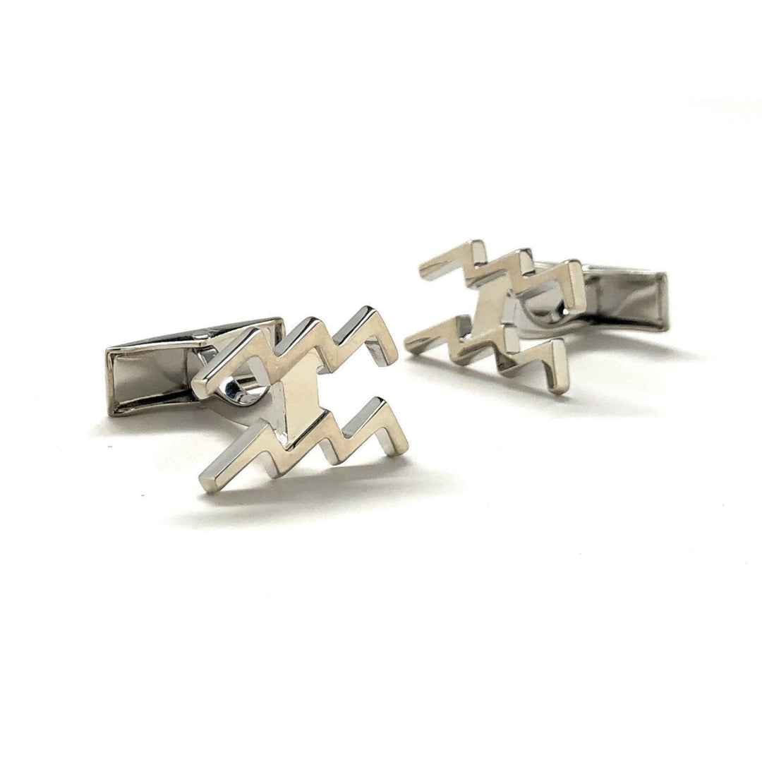 Astrology Cuff Links Shiny Silver Aquarius Zodiac Cufflinks Image 2