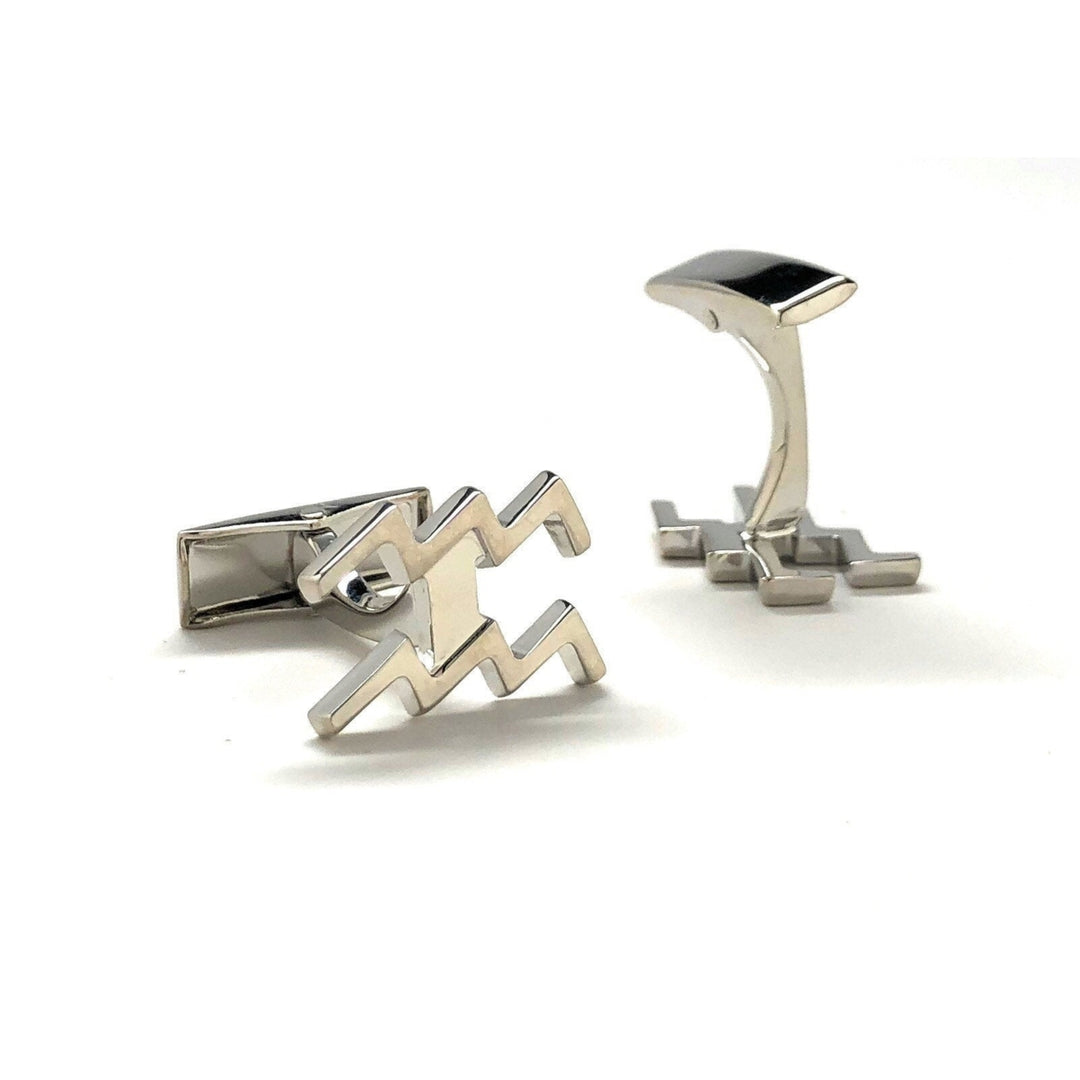 Astrology Cuff Links Shiny Silver Aquarius Zodiac Cufflinks Image 3