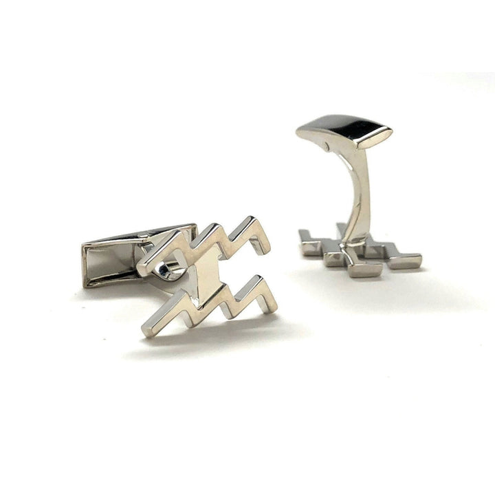 Astrology Cuff Links Shiny Silver Aquarius Zodiac Cufflinks Image 3