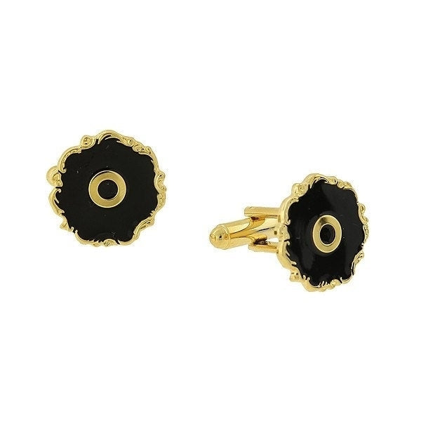 Letter O Cufflinks Gold Tone Scrolled Edged Black Enamel Initial "O" Cuff Links Groom Father Bride Wedding Anniversary Image 1