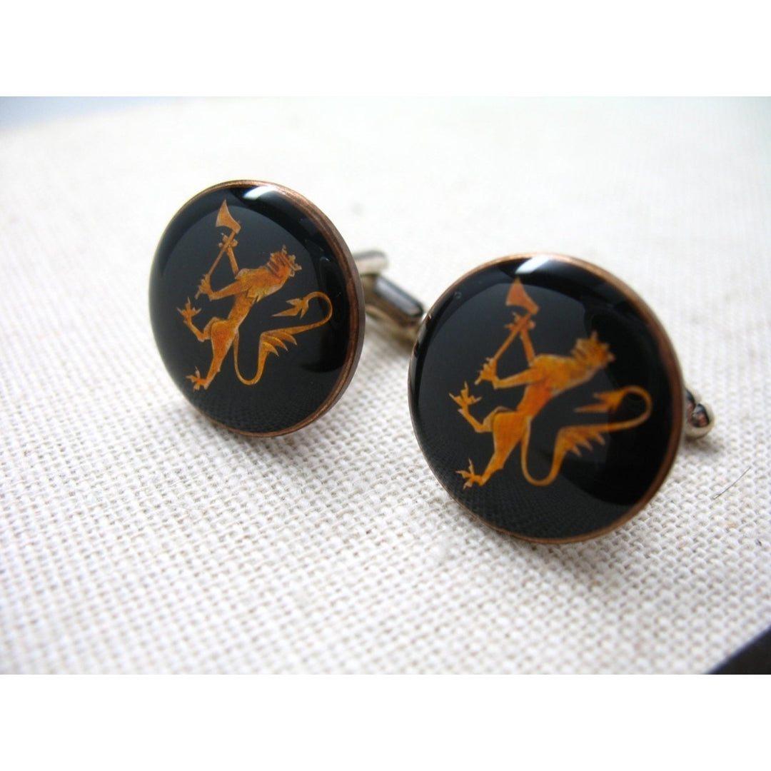 Birth Year Enamel Cufflinks Royal Lion Enamel Coin Jewelry Black Hand Painted Coins Cuff Links with Gift Box Image 1