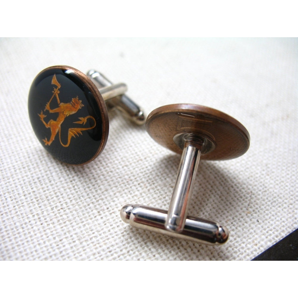 Birth Year Enamel Cufflinks Royal Lion Enamel Coin Jewelry Black Hand Painted Coins Cuff Links with Gift Box Image 2