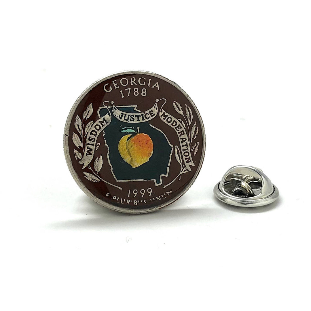 Georgia Pin Hand Painted Georgia State Quarter Enamel Coin Lapel Pin Tie Tack Collector Travel Souvenir Coins Keepsakes Image 1